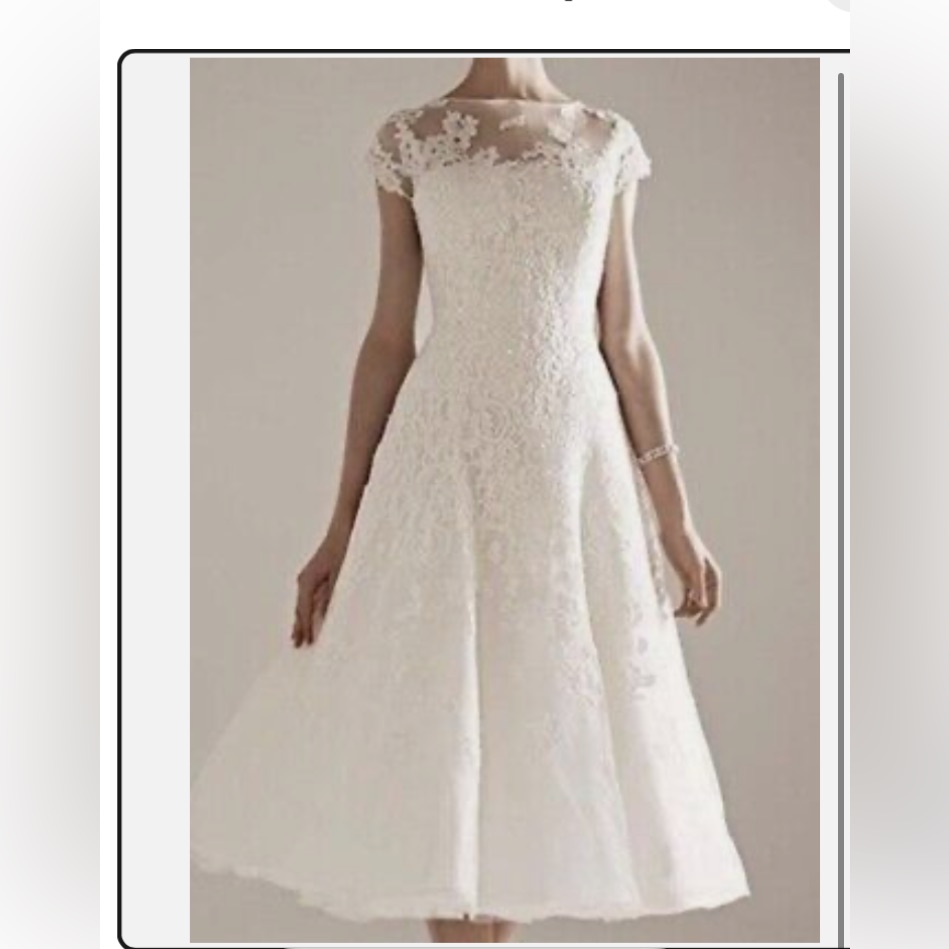 Oleg Cassini Cap Sleeve Illusion Elegant Ivory Lace Wedding Dress
